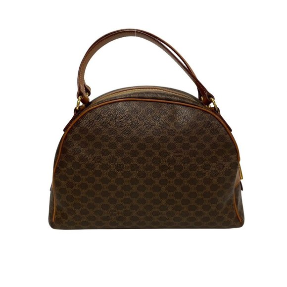 CELINE Macadam Blason Pattern Leather Handbag Boston Bag Brown 126-9 - Picture 4 of 10